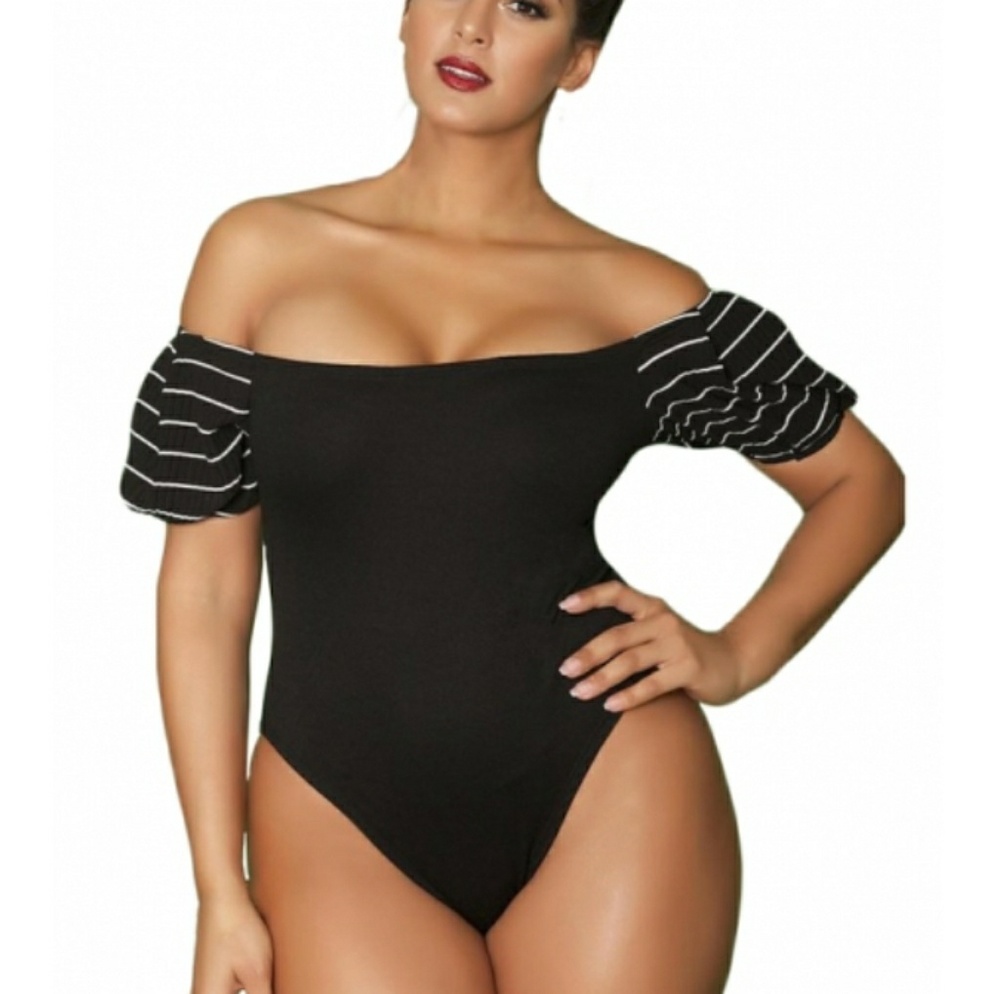 Black puff sleeve Bodysuit leotard - Picture 1 of 1